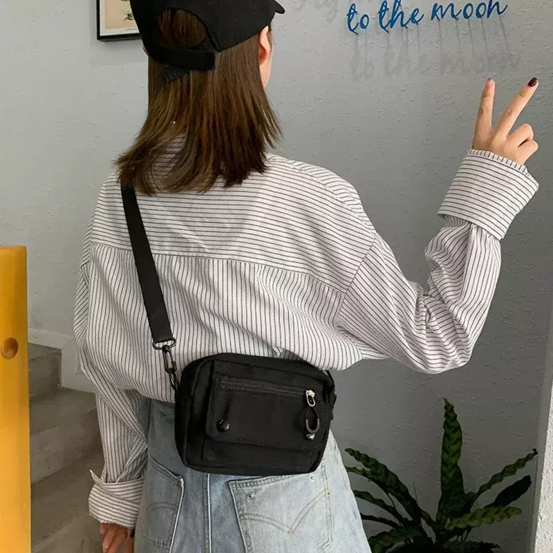 WJ01 tas kanvas wanita, tas selempang kecil gaya Jepang untuk perempuan