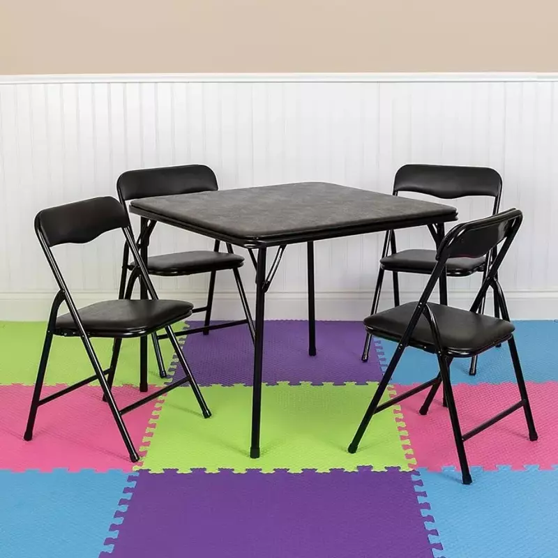 Conjunto de mesa quadrada dobrável e cadeiras para crianças, mesa infantil, creche e salas de aula, frete preto, mobiliário infantil gratuito, 5 peças