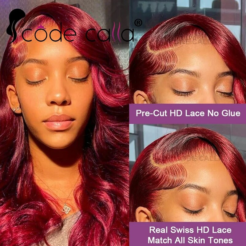 Wig rambut manusia depan renda gelombang tubuh 13X4 Burgundy 99J wig Frontal HD transparan renda wig warna merah Brasil untuk wanita