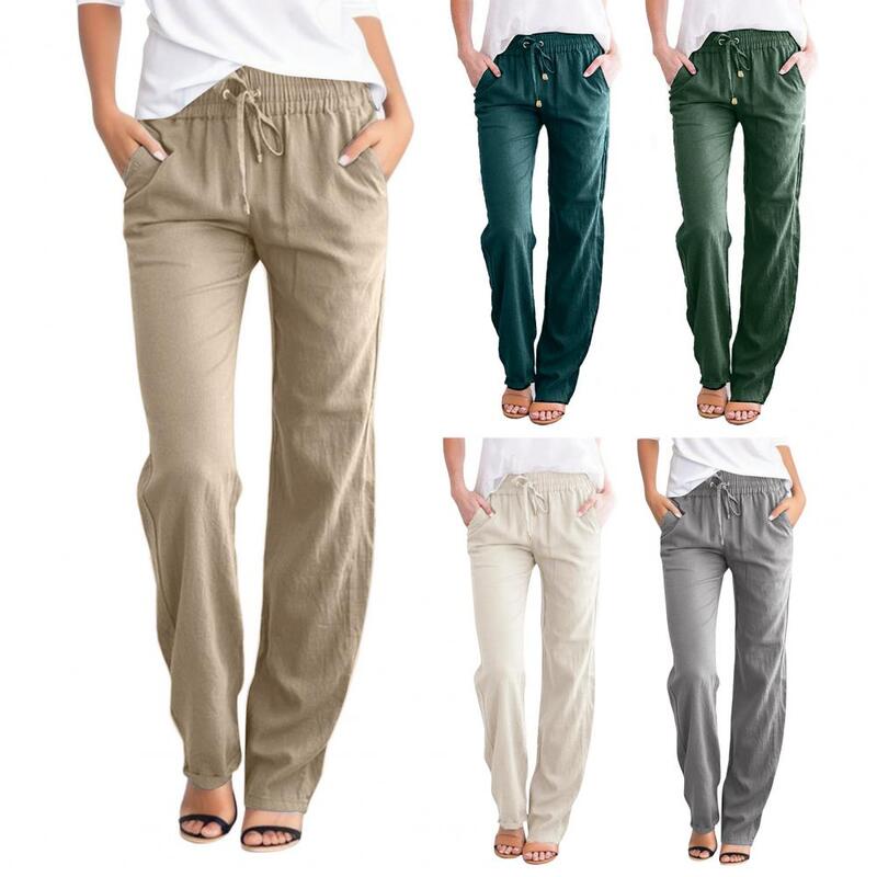 Pantalones de senderismo cómodos para mujer, pantalones con cordón ajustable, bolsillos de tela elástica suave para senderismo, uso diario, Camping