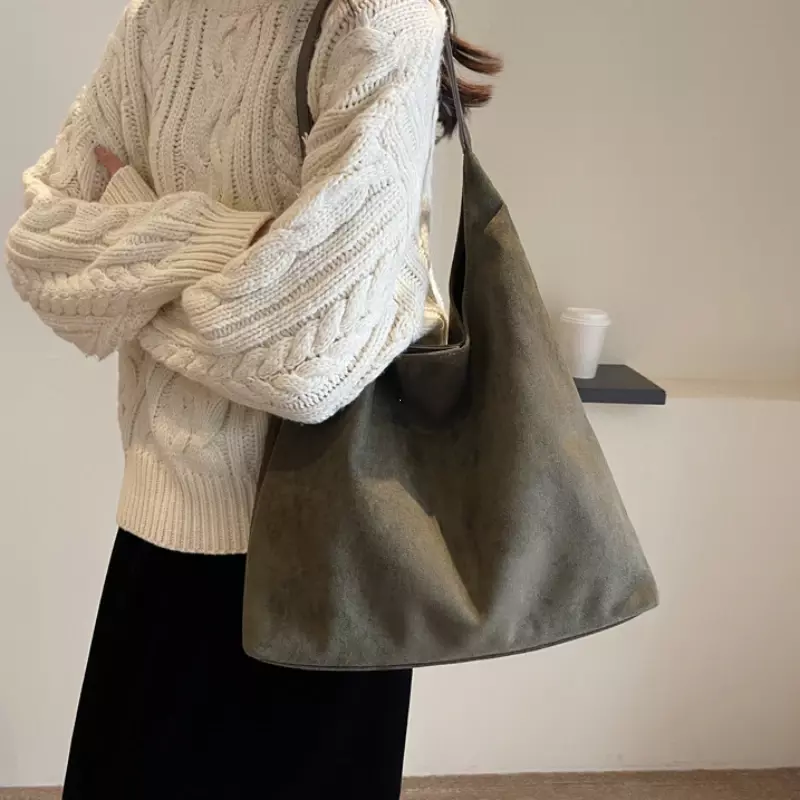 Herbst und Winter Vintage Damen Tasche große Kapazität Wildleder Umhängetasche einfarbig einfache lässige Pendler tasche Retro Handtaschen