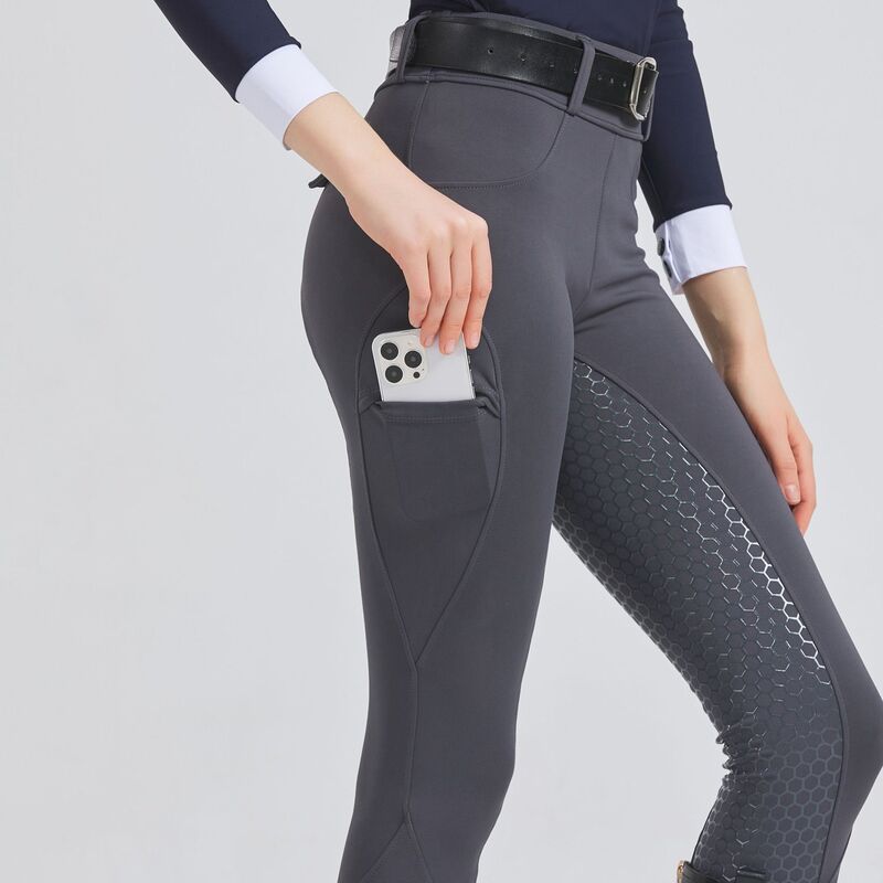 Pantalones de equitación de asiento completo para mujer, medias ecuestres, bolsillo con cremallera de silicona