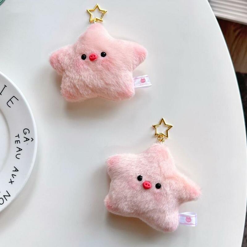 Pentagram Cartoon Doll Pink Plush Pig Star Key Chain For Women Fun Cute Aesthetics Charm Casual Fashion Pendant Accessories Gift