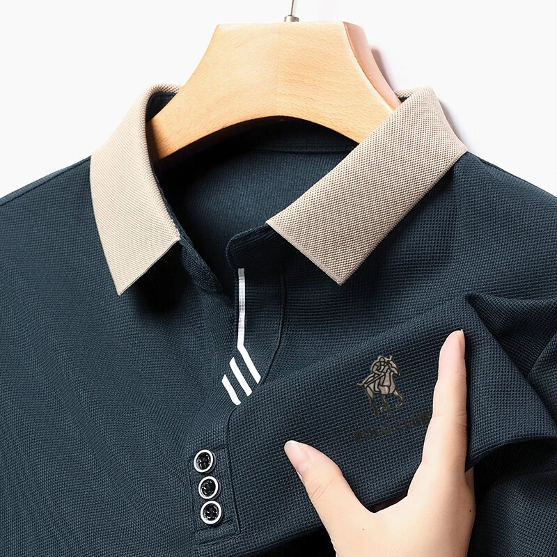 2024 비즈니스 캐주얼 멋진 통기성 원단 남성용 라펠 폴로 셔츠, 긴팔 패션 디자이너 상의 티셔츠 M-4XL