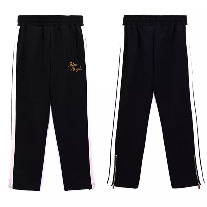 Palm Angels-pantalones de chándal informales para hombres y mujeres, logotipo bordado dorado, a rayas, con cremallera
