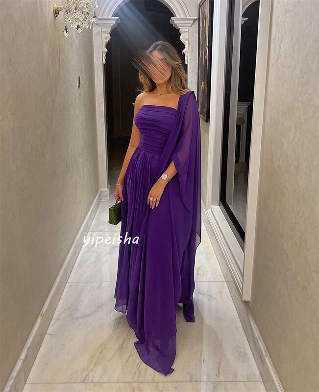 Prom Dress Avondjurk Avond Saudi Arabia Jersey Ruches Verjaardag A-Lijn One-Shoulder Op Maat Gemaakte Gelegenheidsjurk Lange Jurken