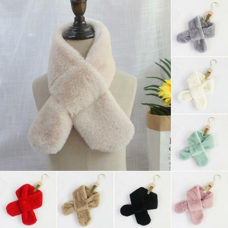 Solid Color Wide Korean Style Kids Scarf Autumn Winter Double-sided Imitation Rabbit Fur Cross Collar Scarf