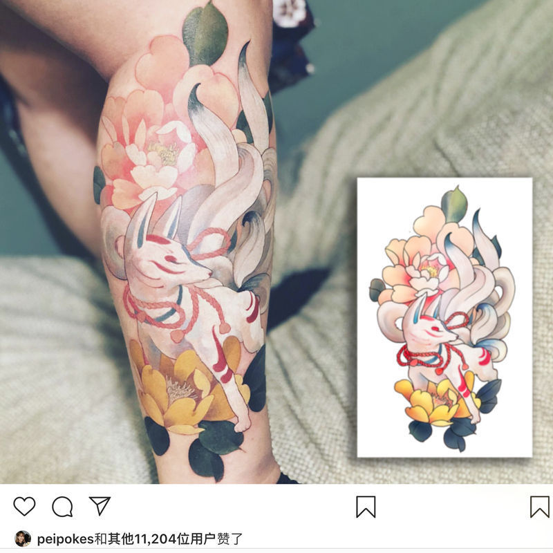 Large Arm Sleeve Tattoo Ninetales Sakura Cat Demon Waterproof Temporary Tattoo Stickers Japanese Body Art Full Fake Tatoo Women