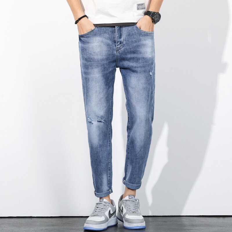 Новинка 2022, высококачественные мужские повседневные длинные брюки из хлопка, Мужская джинсовая одежда на осень и зиму
