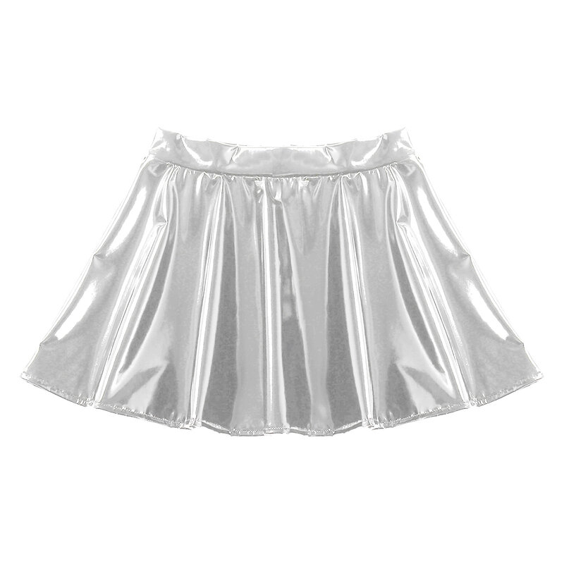 Women Glossy Patent Leather Miniskirt Invisible Zipper Skirt Rave Rave Party Nightclub Pole Dancing Performance Costume Clubwear