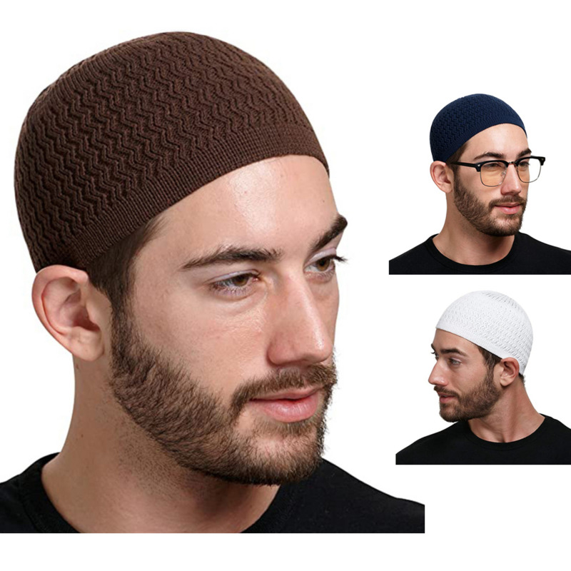 2023 Knitted Muslim Men Prayer Hats Male Turkish Beanies Cap Kippah Homme Hat Islamic Ramadan Jewish Warm Men's Wrap Head Cap