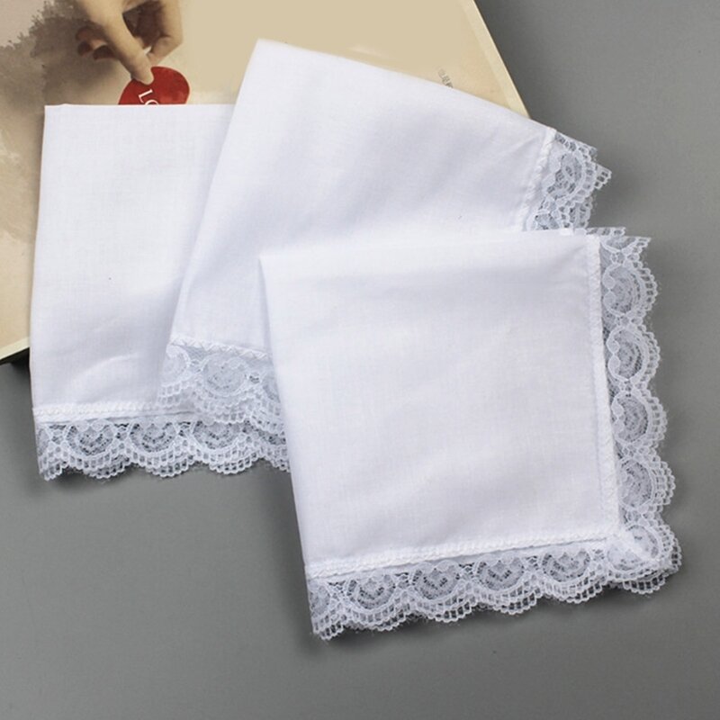 Mouchoir en coton blanc avec garniture en dentelle, mouchoir Portable pour homme, mouchoir en coton blanc