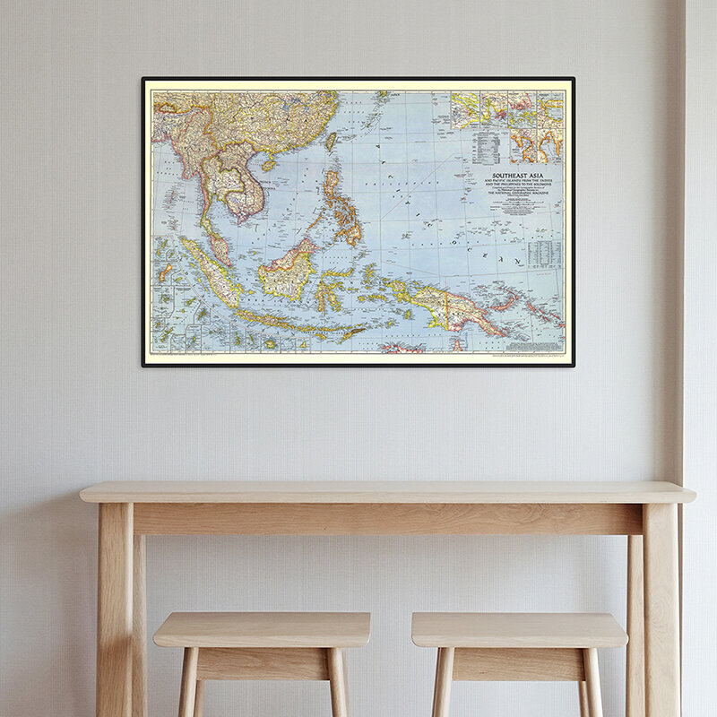 Affiche détaillée de la carte du sud-est 1944 en papier Kraft, format A2, tableau mural rétro, carte du monde, fournitures de bureau