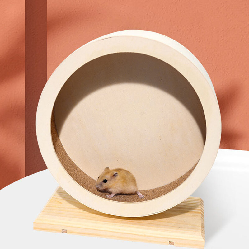 Roda Latihan Hewan Kecil Roda Kayu Alami untuk Hewan Peliharaan Berjalan Diam Rumah Hewan Peliharaan untuk Hamster Tikus Gerbils Tikus Spinner