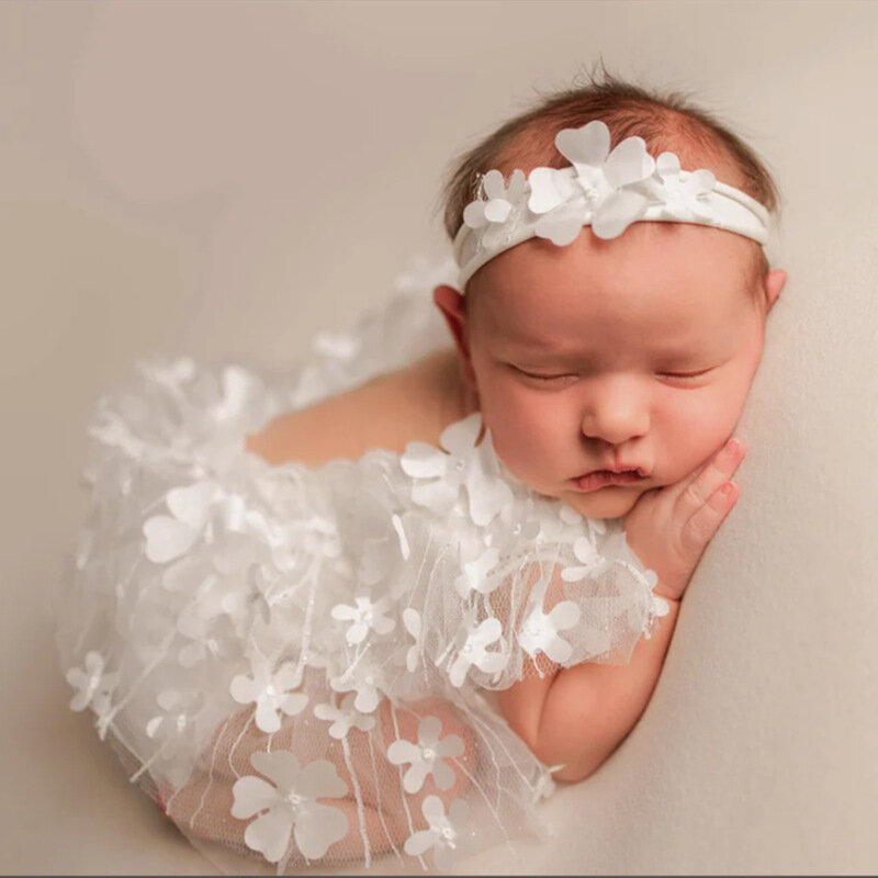Noworodek odzież do zdjęć pełni księżyca dziecko fotografia princeska kwiat opaska na głowę noworodka w kształcie kwiatową wróżkę