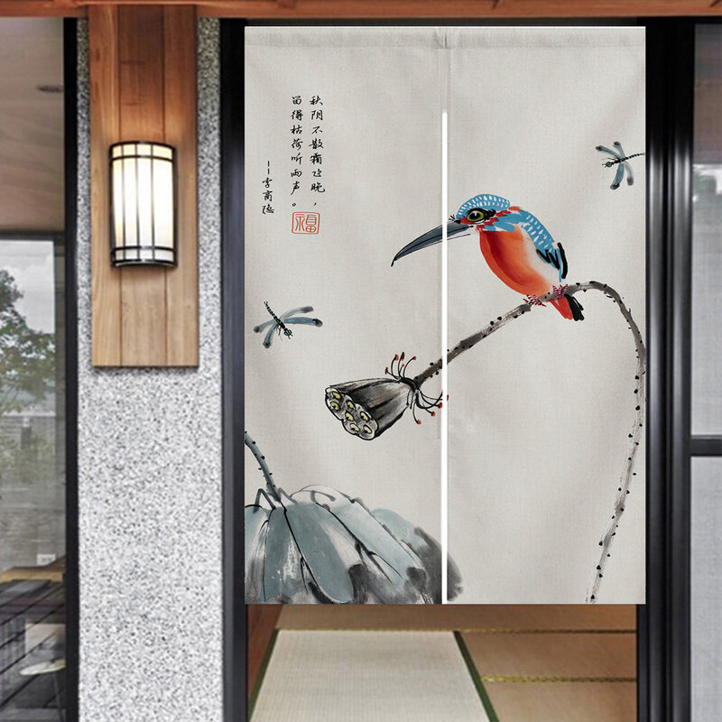 Ofat-cortina de puerta de pájaro de libélula para el hogar, cortina de puerta nórdica japonesa, Partición de habitación, Decoración de cocina, cortinas colgantes