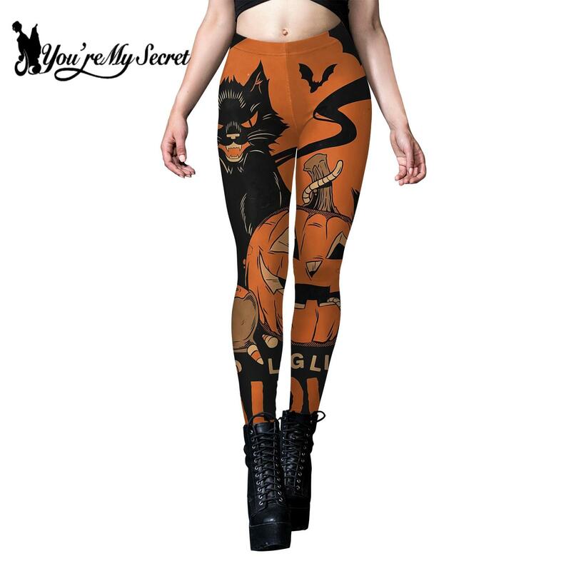[You're My Secret] Women's Pants Black Skull 3D Print Casual High Waist Leggings Trousers Slim Leggings Halloween Party Clothing