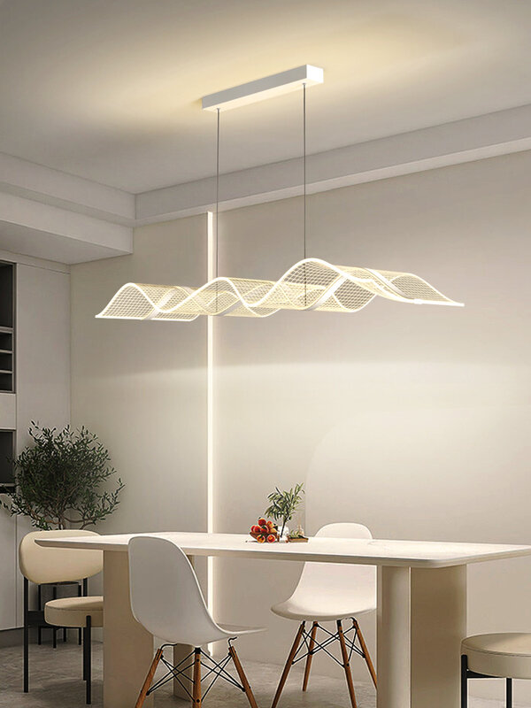 Lampu gantung Restoran gelombang LED, lampu gantung cahaya putih hitam untuk ruang tamu dapur dekorasi rumah meja dalam ruangan