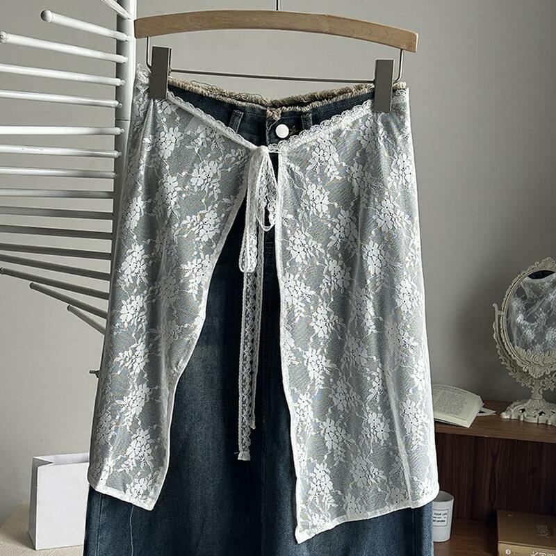 Y2k rok kain kasa lapis renda untuk wanita, rok unik seperti sutra, rok dengan rok dasi musim semi gadis F0S3 untuk wanita