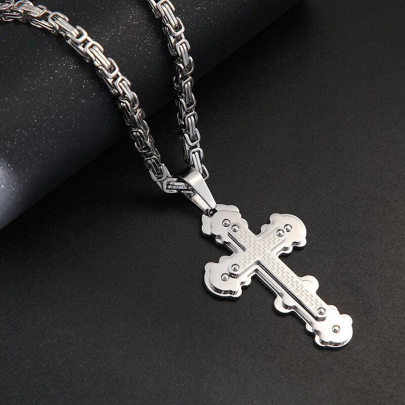 Men's cross necklace, electroplated pattern necklace, women's titanium steel jewelry