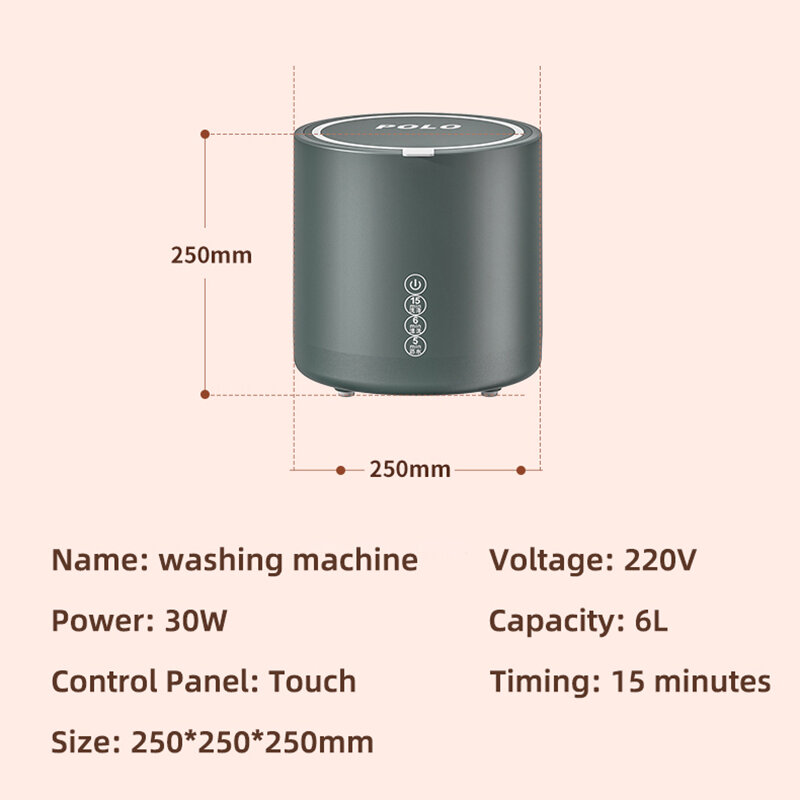 6L Mini Washing Machine Portable Cleaning Machine with Drain Basket Laundry Machine Underwear Sock Baby Clothes Cleaner 220V