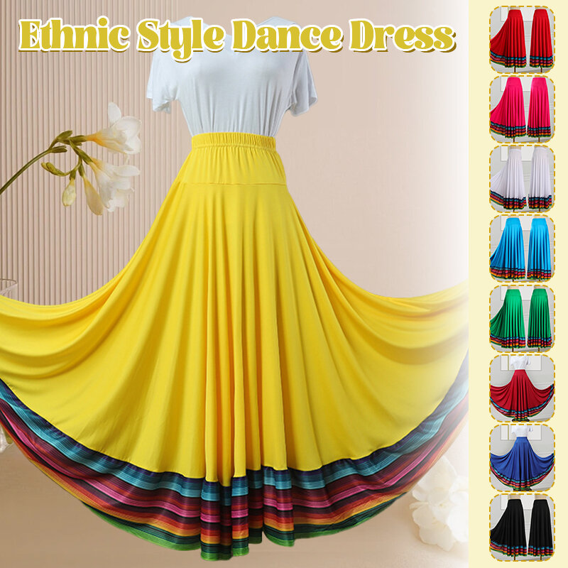 Taniec w stylu etnicznym pół spódniczka tęcza elastyczna duża spódnica typu Swing taniec nowoczesny plac balowy taniec występ na scenie ubrania