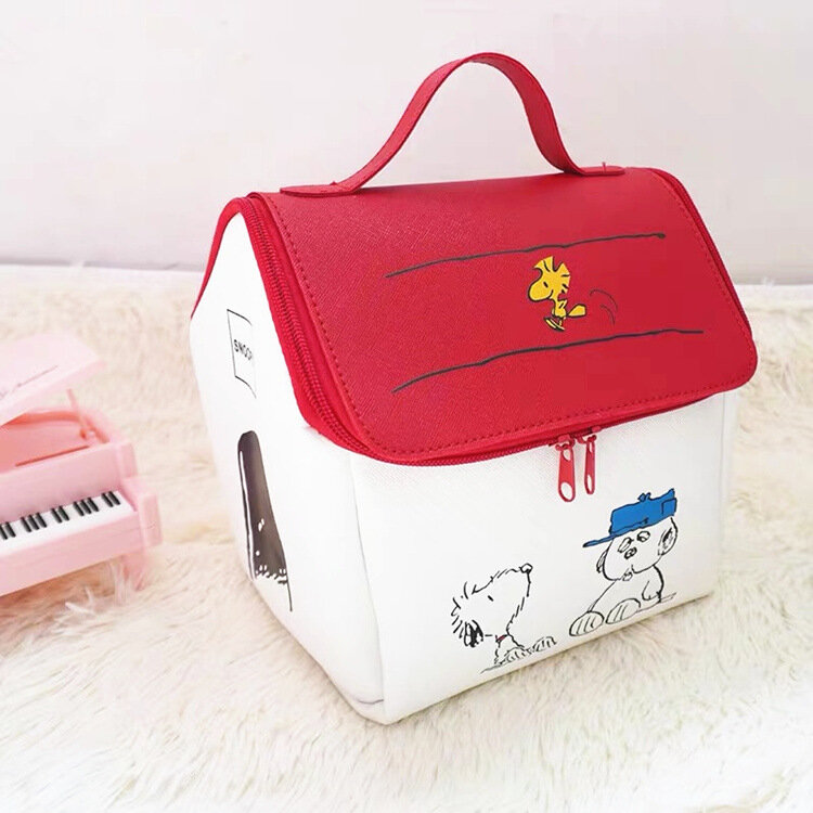 Bolsa de maquillaje de dibujos animados Snoopy, bolsa de aseo de gran capacidad, estilo de modelado de Casa Snoopy, revista japonesa, apéndice