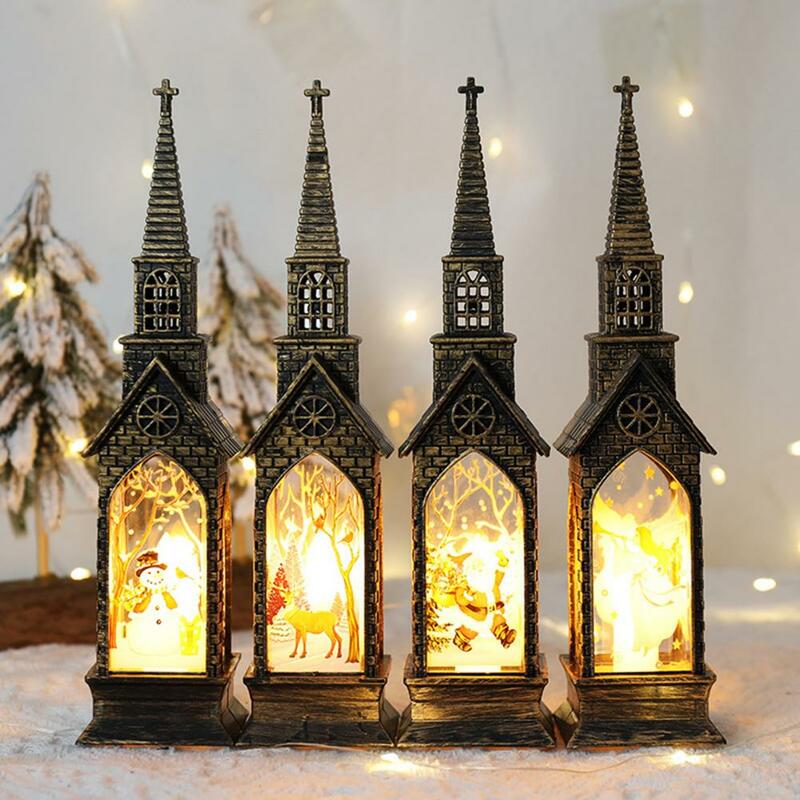 가정용 플라스틱 크리스마스 램프, 데스크탑 크리스마스 램프, 빈티지 배터리 작동, 빛나는 집 조명, 매력적인 불꽃 없음