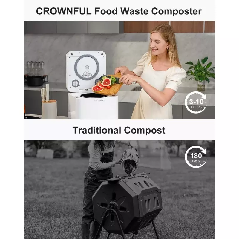 CROWNFUL Smart Waste Kitchen Composter, 3.3L Capacidade, Torneamento, Resíduos Alimentares para Compostagem, Compost Bin Elétrico, Máquina de Compostagem