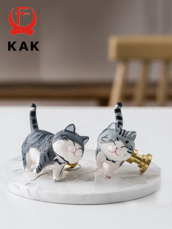KAK รูปแมวลิ้นชักตะขอทองเหลืองเฟอร์นิเจอร์มือจับและลูกบิด Rein เด็กห้องพักตกแต่ง Handle ฮาร์ดแวร์