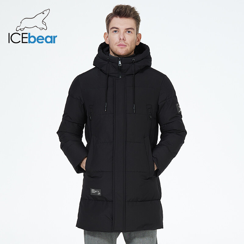 ICEbear 2023 winter  men's clothing thicken warm men's jacket hooded men's mid-length  coat fashionable cotton jacket MWD3061D