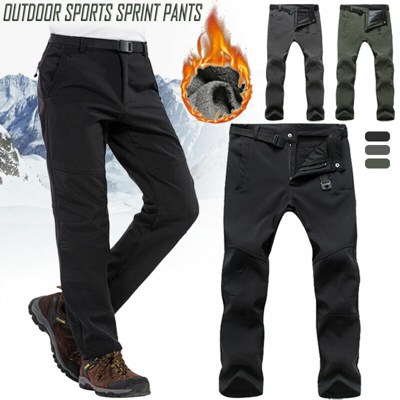 Winter Pants Soft Shell Waterproof Windproof Fleece Pants Men Sports Outdoor Trekking Camping Hiking Mountain Skiing Trousers