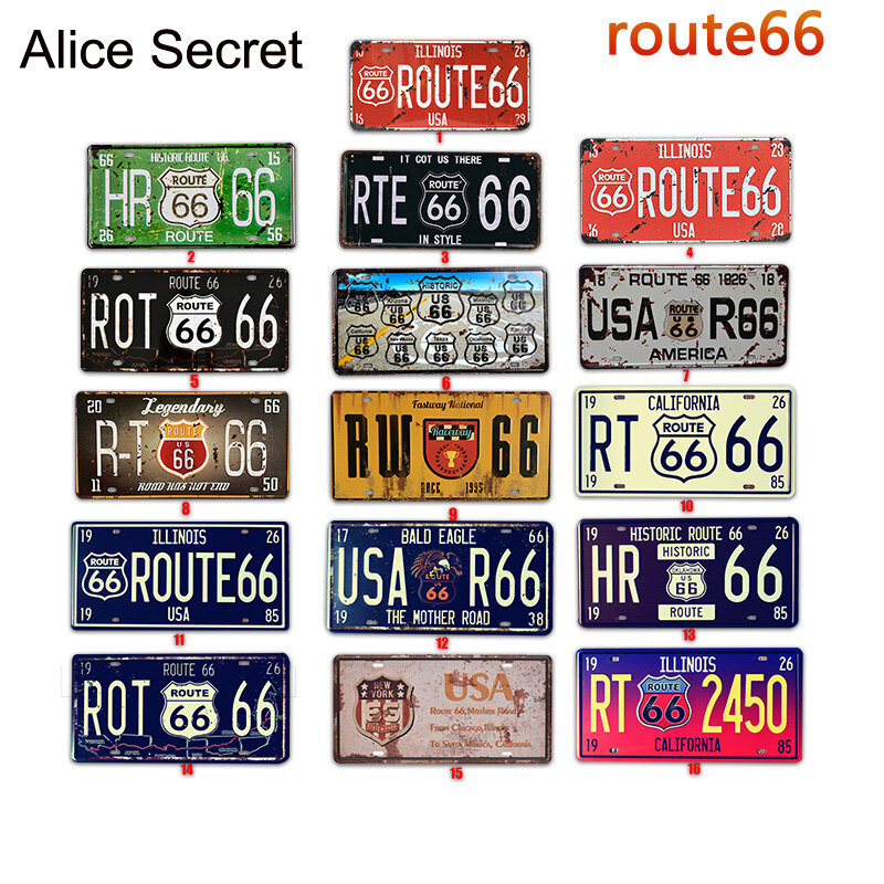 Plaque décorative vintage en métal, numéro de voiture, décor USA Route 66 18, pour bar, pub, garage, 15x30cm