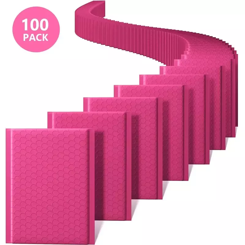 핑크 버블 메일러 버블 패딩 우편물 봉투 우편물 폴리 포장용, 자체 도장 배송 가방 버블 패딩, 100 개, 신제품