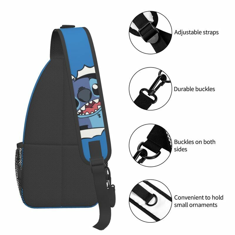 Mochila de hombro informal para hombre, bolso de pecho cruzado con dibujos animados de Stitch, para viaje y ciclismo