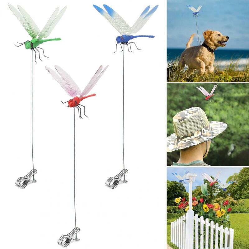 Clip de libélula falsa de 3 piezas, Kit de abrazadera de decoración de libélula 3D, resistente al agua, antideslizante, para jardín al aire libre