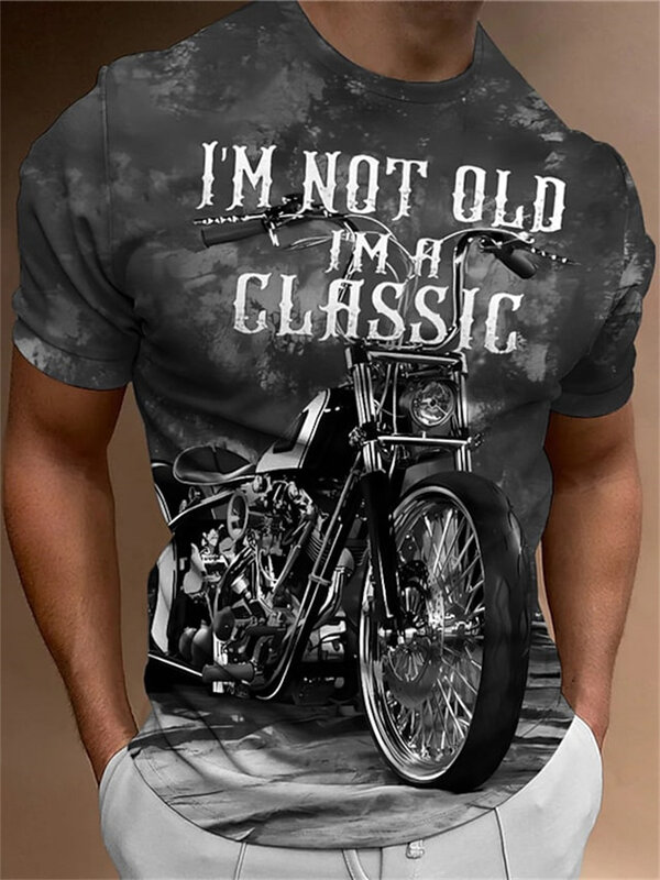 Camiseta de motocicleta vintage clássica masculina, impressão 3D, manga curta, passeio de rua, camisas motociclista, tops, camiseta extragrande