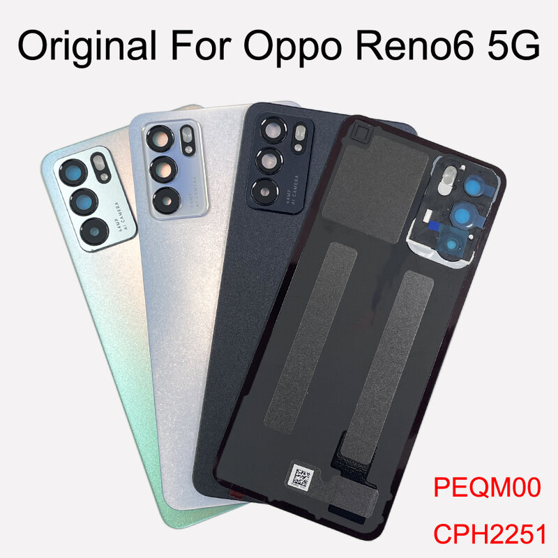 الزجاج الخلفي الأصلي ل OPPO رينو 6 5 جرام عودة غطاء البطارية الباب الخلفي الإسكان حالة PEQM00 ، CPH2251 استبدال أجزاء OPPO Reno 6 5G