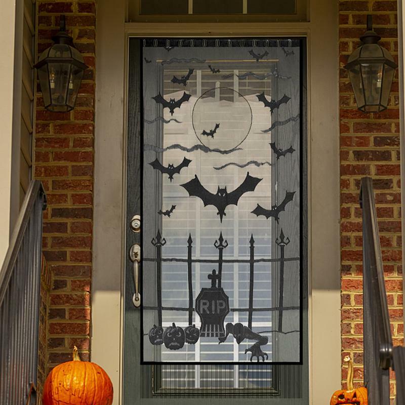 Tenda della porta del pipistrello di Halloween che striscia piccola tenda della porta del fantasma tenda della nappa del merletto nero forniture Decorative per la casa di Halloween