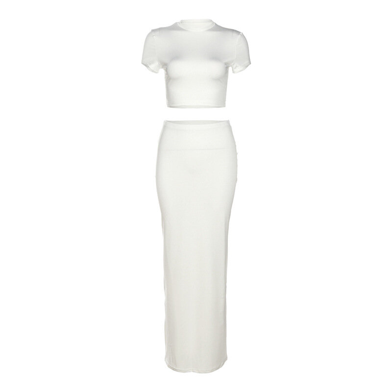 2-częściowa biała damska sukienka na studniówkę + Top w jednolitym kolorze letnia suknia wieczorowa plażowa spódnica wakacyjna codzienna odzież uliczna Midi