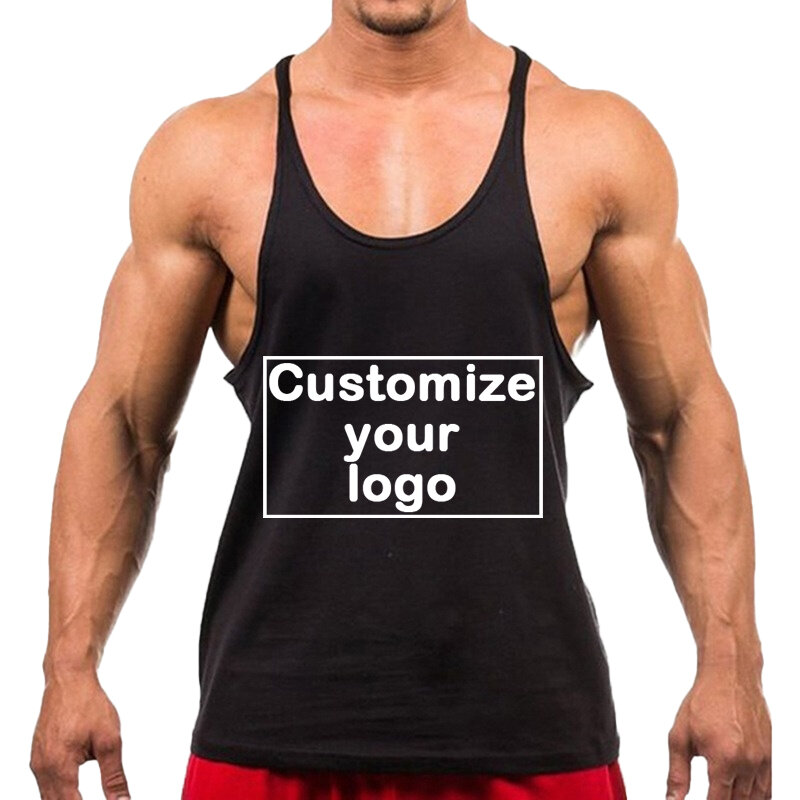 Tank Top kebugaran otot tanpa lengan pria kustomisasi Logo Anda kaus Tank Top tanpa lengan katun murni olahraga Fitness