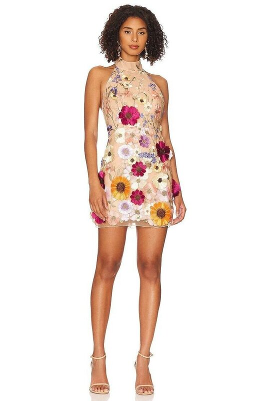 Haftowana damska sukienka koktajlowa z dekoltem kwiatowym 3D dopasowana sukienka