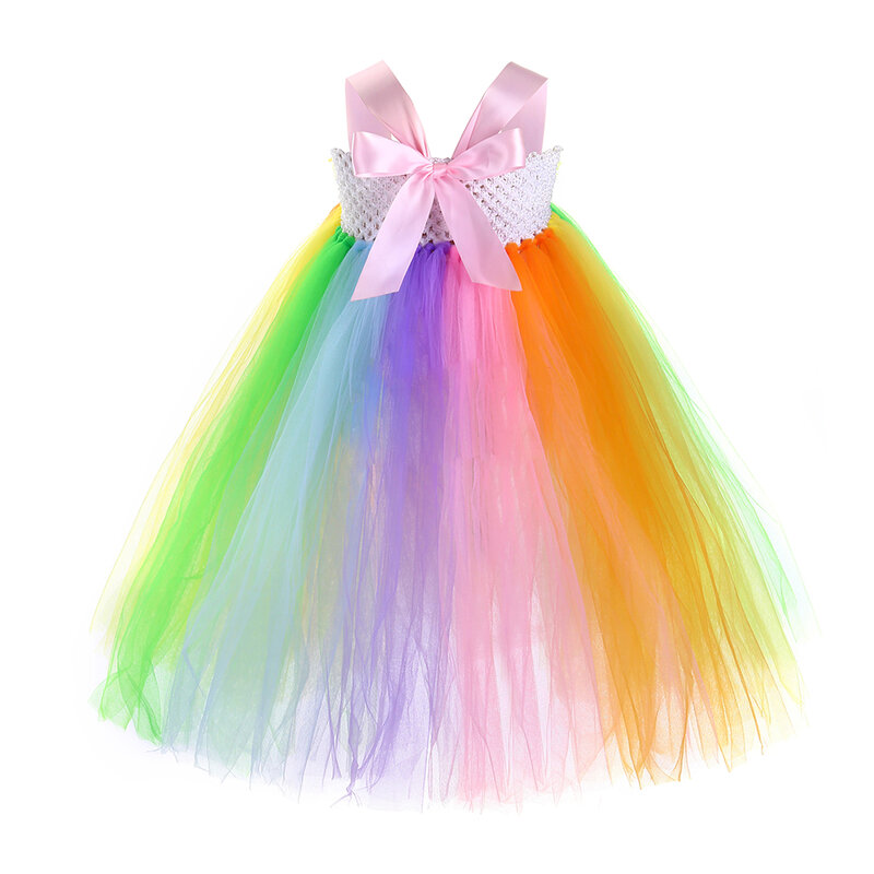 Girls Rainbow Fairy Tutu Dress with Wing Set Children Birthday Party Princess Dress Ball Gown Baby Kids Halloween Fairy Costume