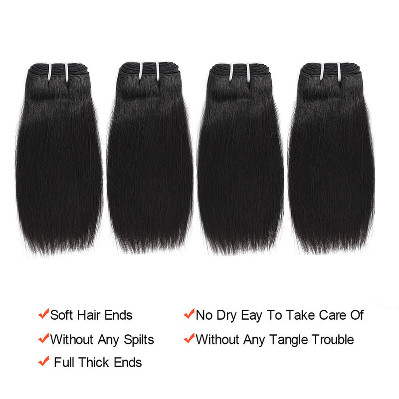Bundel rambut pendek 12A bundel rambut manusia Virgin lurus Brasil menangani 100% ekstensi rambut manusia tidak diproses 85g/buah alami