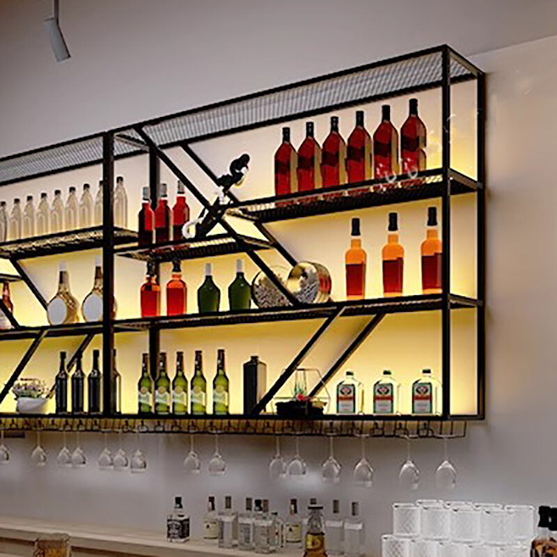 Moderne Plank Barkast Display Industrieel Restaurant Commerciële Wijnkasten Whisky Metaal Armario Para Vinos Huismeubilair