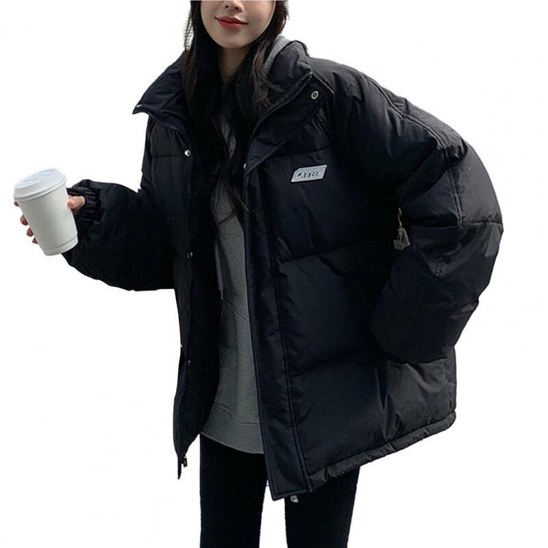 Женское зимнее пальто с воротником-стойкой, теплое защитное пуховое пальто с толстой подкладкой и длинным рукавом для женщин