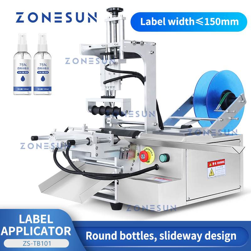 ZONESUN-máquina de etiquetado de sobremesa, botellas cilíndricas redondas de agua, bebidas, productos cosméticos, aplicador de etiquetas, ZS-TB101 deslizante