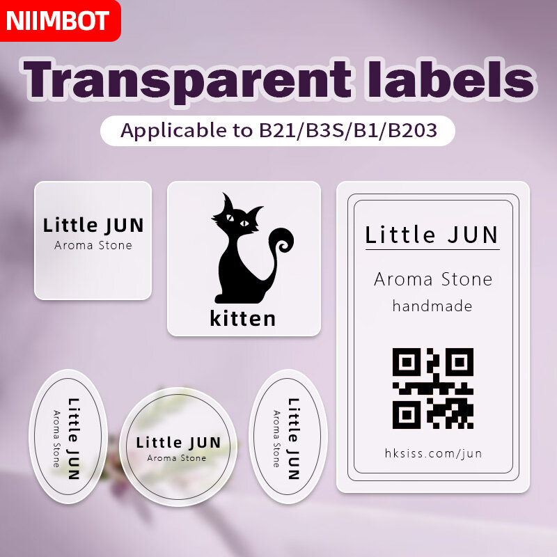 Niimbot Transparente Adesivos, Etiqueta Impressora Adesivos, Impressora portátil, Etiqueta Térmica, Adesivos impermeáveis, Impressão Rápida para B1, B21