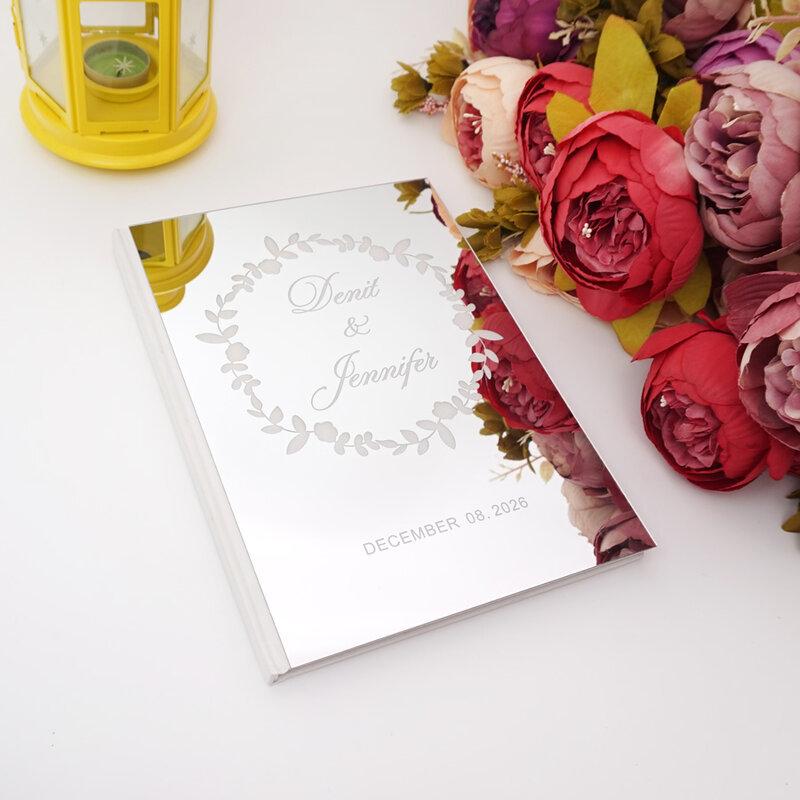 Гостевая книга для свадебных подписей разных стилей на заказ, персонализированная Золотая/серебряная зеркальная Обложка, пустые белые страницы, оформление искусственной кожи