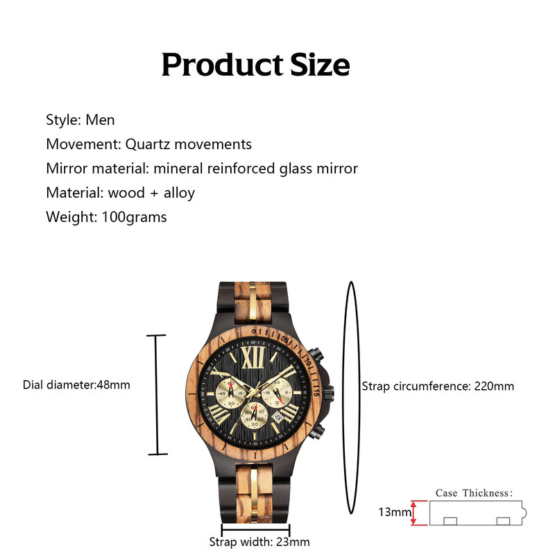 Men’s Wooden Watch, Lightweight Business Fashion Analog quartz wristwatches, Stylish Men’s Watch Perfect for Any Occasion